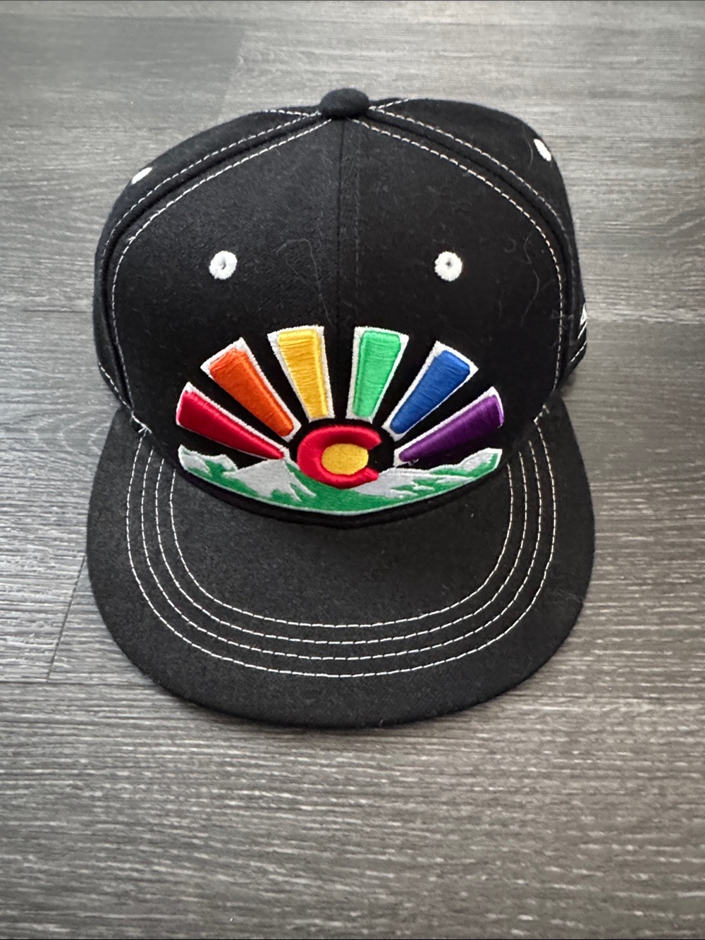 Adult Black Snapback Hat with Rainbow Colorado Patch